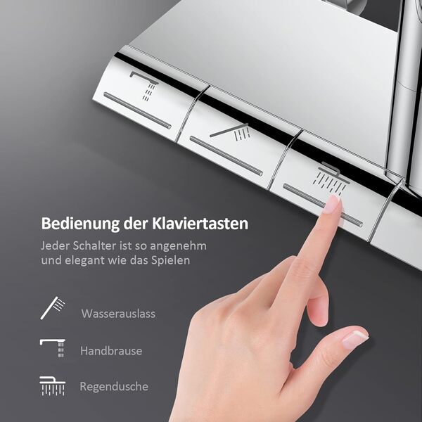 EMKE Colonne de douche avec thermostat, colonne de douche, douchette à 3 niveaux de jet, ensemble de douche à effet pluie, mitigeur de douche avec thermostat, système de douche, chromé