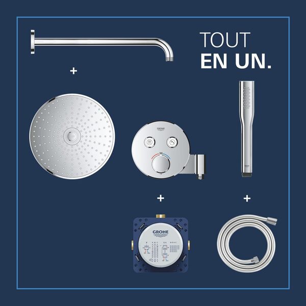 GROHE Precision SmartControl, Ensemble de Douche Encastré 2 sorties, Douche de Tête Vitalio Joy 260 3 jets, Douchette Vitalio Get Stick 1 jet, Flexible 1,5 m, Chromé, 34878000