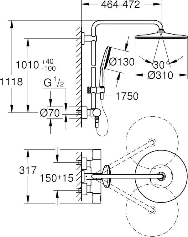 GROHE Rainshower SmartActive 310 Système de Douche avec Thermostat intégré 26647000, Chrome