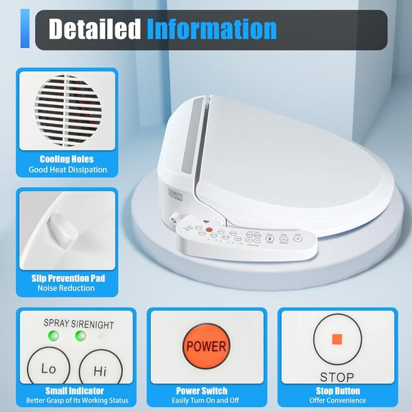Siège de toilette électrique intelligent - Nettoyage automatique - Désodorisation des buses - Température réglable - Massage