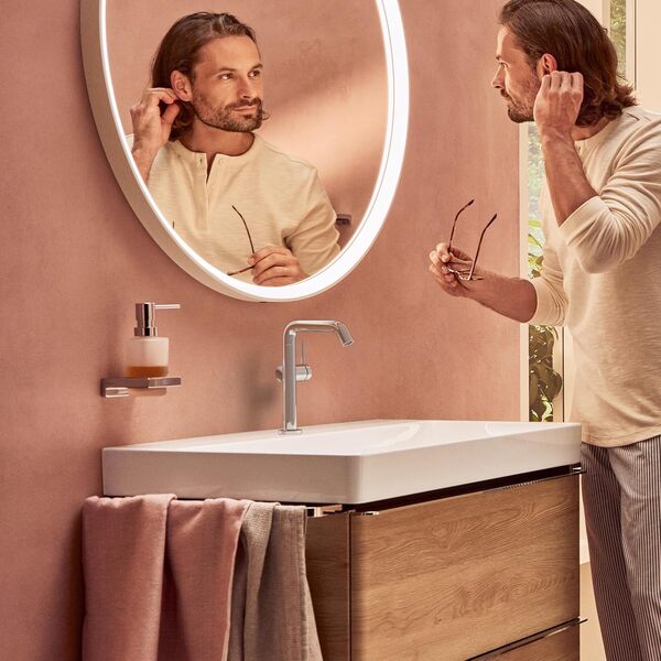 hansgrohe Tecturis S Fine - Mitigeur de lavabo avec vidage Push-Open, économie d'énergie (CoolStart), Robinet de salle de bain avec hauteur sous bec 210mm, économie d'eau (EcoSmart+), Chromé, 73360000