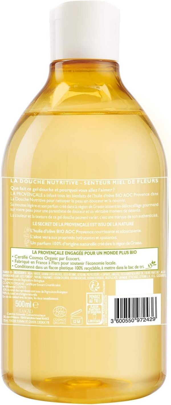 La Provençale - La Douche Nutritive Senteur Miel de Fleurs - Gel Douche Certifié Bio - Huile d’Olive Bio AOC Provence - 500 ml