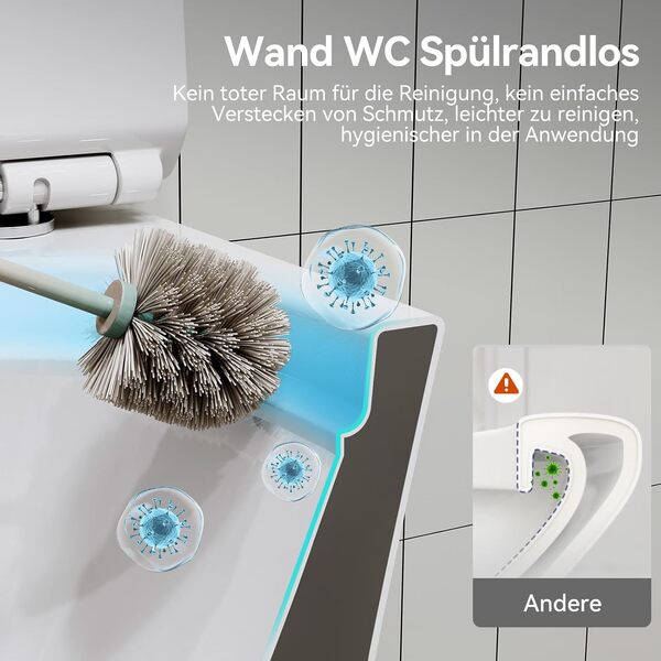 HOROW Toilette Cuvette WC Suspendu Blanc, Rimfree Kit Mural WC avec Abattant SoftClose, Economie d'eau, Longueur 48 cm