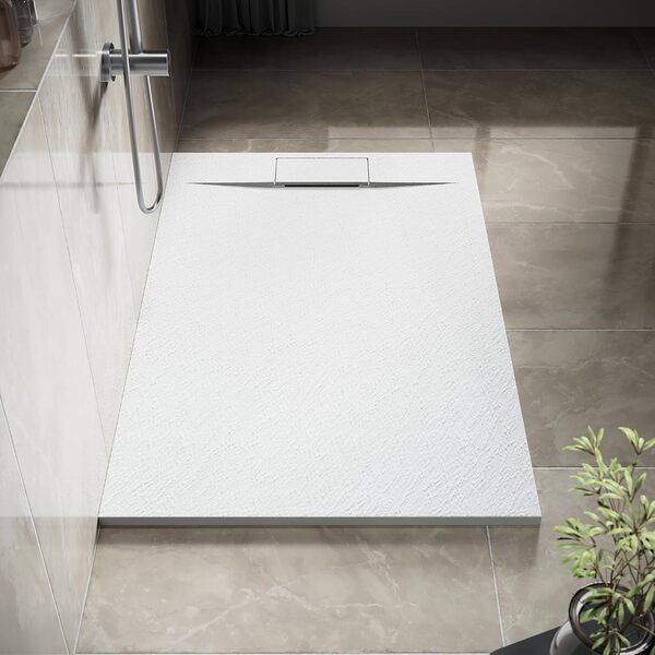 SIRHONA Receveur de Douche, Receveur de Douche Rectangulaire Antidérapant en Résine, Blanc, avec Bonde, 140x90 cm