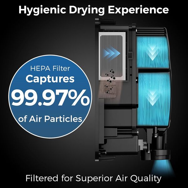 Sèche-mains en acier inoxydable approuvé UL avec filtre HEPA, sèche-mains électrique automatique et robuste pour toilettes commerciales, noir mat