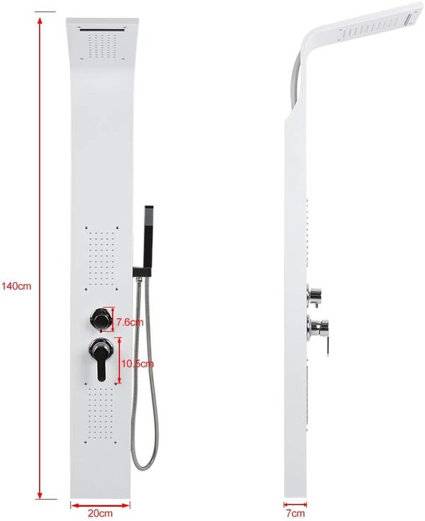Panneau de Douche en Acier Inoxydable 304 avec Mélangeur 5 Fonctions, Colonne de Douche SPA pour Système de Douche de Salle de Bain, Hauteur: 140 cm - Processus de Polissage (Blanche)