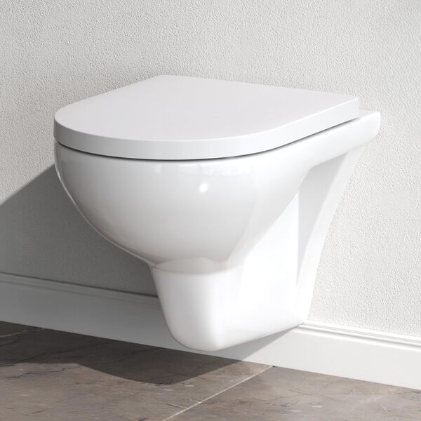 AM.PM WC suspendu sans rebord FlashClean avec abattant à fermeture automatique en céramique Blanc, WC moderne sans bord de chasse d'eau pour salle de bain, wc suspendu sans bride Hit