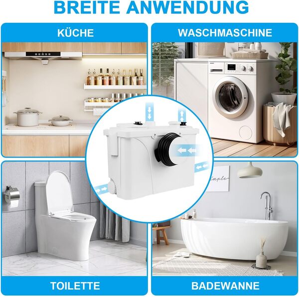 700W Broyeur Sanitaire Broyeur 4/1 Pompe Automatique Pompe domestique Pompe de relevage 190L/min Pompes pour eaux sales WC Broyeur Petite station de relevage