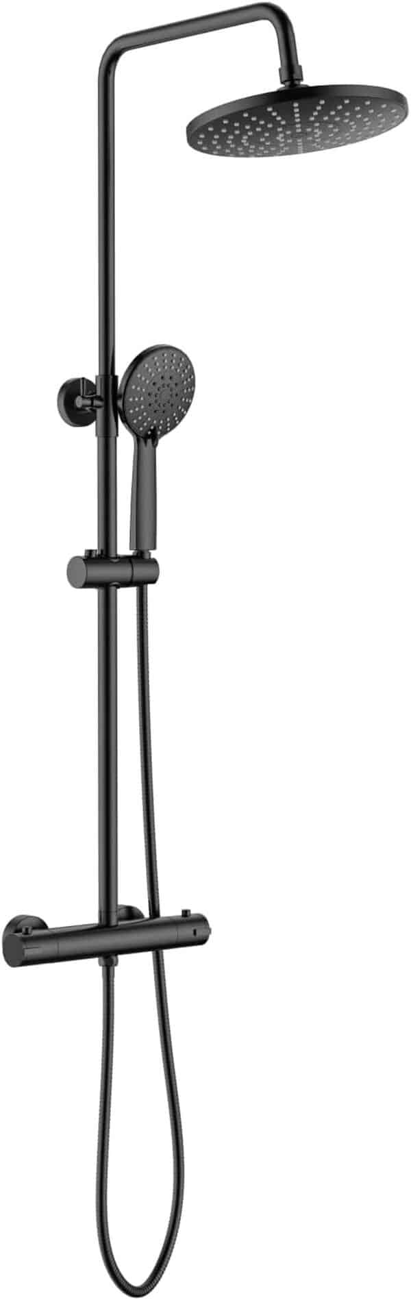 KOMIRO Colonne de Douche Noir, Thermostatique, Colonne de Douche avec Mitigeur, 23 x 23cm Douche de Tête, Réglable en Hauteur, Ensemble de Douche pour Salle de Bain, Rond (style1)