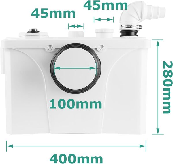Broyeur Sanitaire 700W Pompe de relevage pour WC, Lavabo, Douche Pompe Eaux Usées,190L/min, avec 4 entrées pour Toilettes Pompes de Relevag