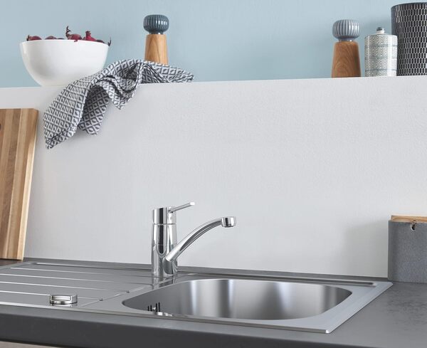 GROHE Évier de cuisine 1 bac avec égouttoir, K200, réversible, 86 x 50 x 18 cm, acier inoxydable chromé, 31552SD1 (Import Allemagne)
