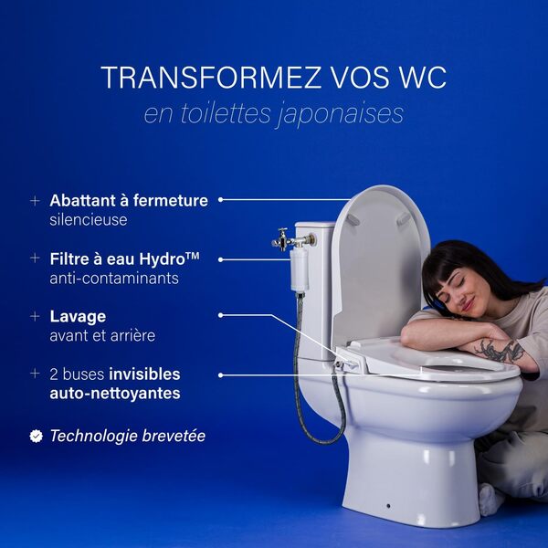 BOKU - Abattant Japonais - Avec Filtre Hydro - Hygiénique, Ecologique et Economique - Lavage par Jets Avant & Arrière - Marque Française, Technologie Brevetée - Forme Ronde (D)