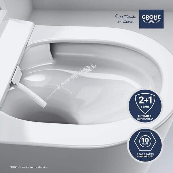 GROHE Sensia WC Lavant Suspendu, 2 bras de douchette réglables hygiène intime (1 jet arrière, 1 jet douchette féminine), Télécommande, Cuvette sans bride, Blanc Alpin, 36507SH0