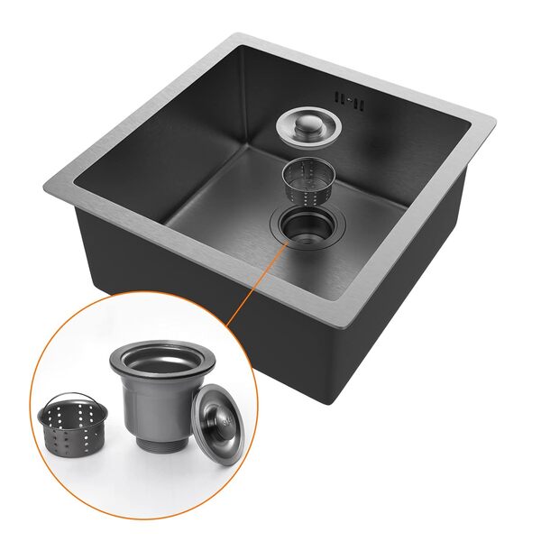 Ibergrif M84040B, Evier Cuisine 1 Bac 40 x 40 cm, Inox avec Filtre de Vidange, Evier sous Plan ou à Poser, Noir