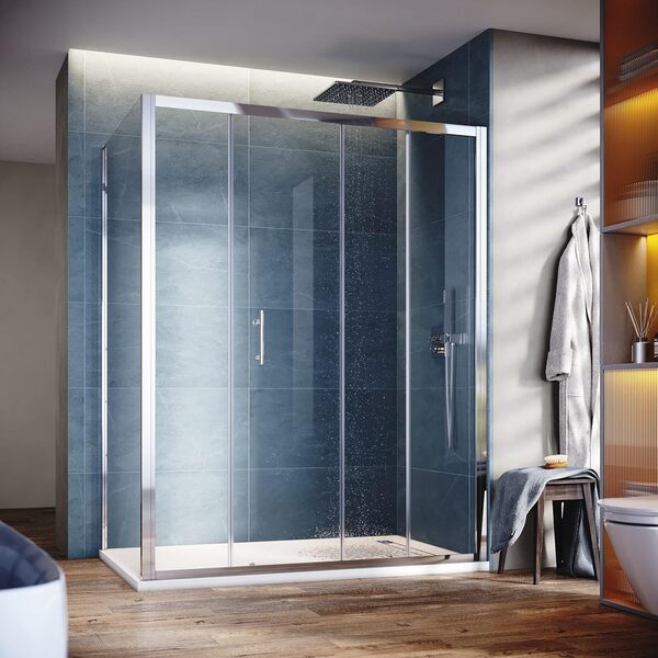 SONNI Cabine de douche 130 x 70 cm - Porte coulissante en verre de sécurité ESG - Avec paroi latérale - 185 cm