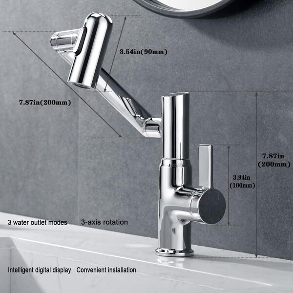 Robinet de température intelligent, poignée unique – Robinet d'évier de salle de bain et robinets de cuisine (chromé)