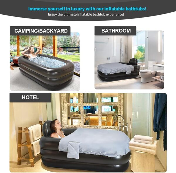 Baignoire Gonflable Adulte, Baignoire Pliable avec Couvercle pour Bain Froid, Bain Chaud et Détente Spa, Portable, 158 × 95 × 45 cm, Idéale Maison et Jardin