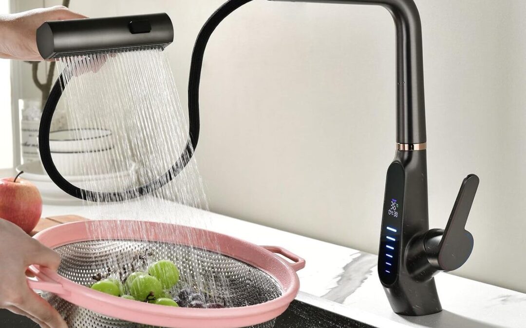 Test : robinet cuisine extractible LED pivotant 360° gun gray