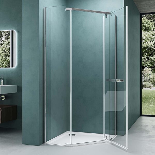 Mai & Mai cabine de douche paroi de douche en quart de cercle pentagonal en angle 90x90cm avec une porte verre transparent de 8mm easy clean Rav08K