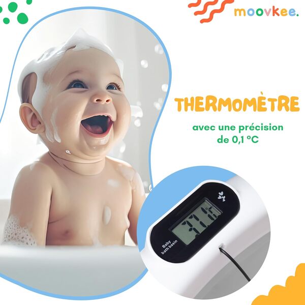 Baignoire bebe avec Support 80cm - Baignoire Pliable Bébé sur Pied - Sécurisée et Confortable Bassine Pliable Bebe avec Thermomètre et Coussin de bain