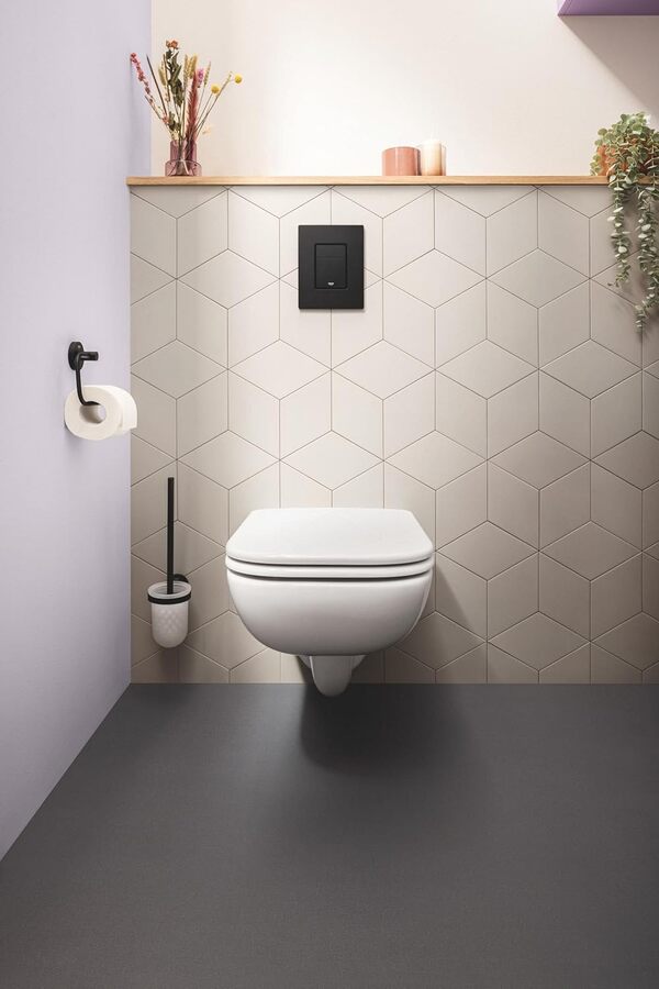 GROHE Solido 388112430 Kit 3 en 1 pour WC suspendu (cadre SL Element 1,13 m avec réservoir de chasse d'eau GD 2 6-9 l, supports muraux avant, plaque de chasse même en noir mat)