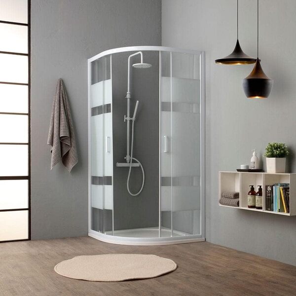 Cabine de douche courbe 90x90 cm 4 mm verre blanc sérigraphié | Venere