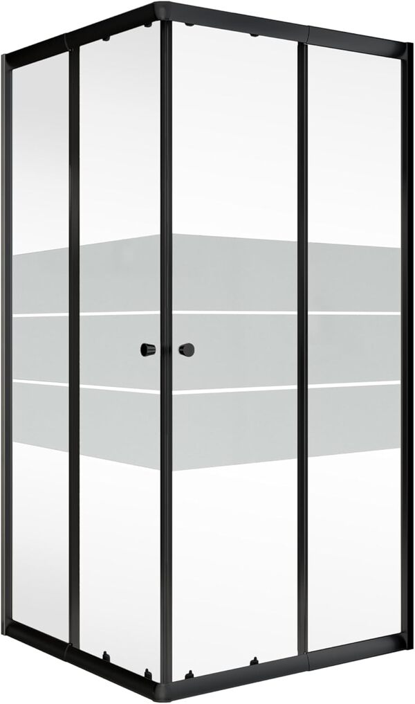 Schulte cabine de douche accès d’angle extensible 75x75 à 90x90 x 180 cm, noir, portes coulissantes, largeur d'accès ajustable de 30 à 49 cm, avec encadrement, verre de sécurité 4 mm décor