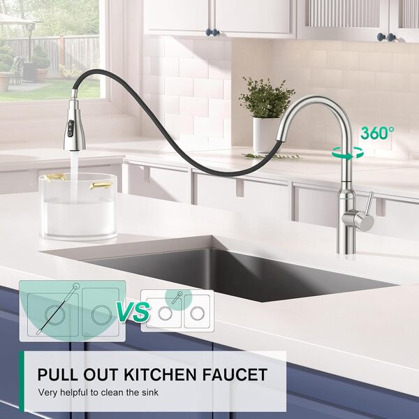 CREA Robinet Cuisine à Capteur Tactile avec Douche Deux types de Jets d’eau extensible, Robinet de Cuisine Mélangeur à Levier unique Mitigeur évier Rétractable en Acier inoxydable pivotant, Mat Brossé