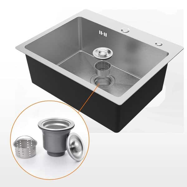 Ibergrif M85545, Évier de Cuisine 1 Bac en 55x45 cm, Acier Inoxydable avec Filtre de Vidange, Montage à Poser, Trous pour Robinets et Distributeurs de Savon, Argent