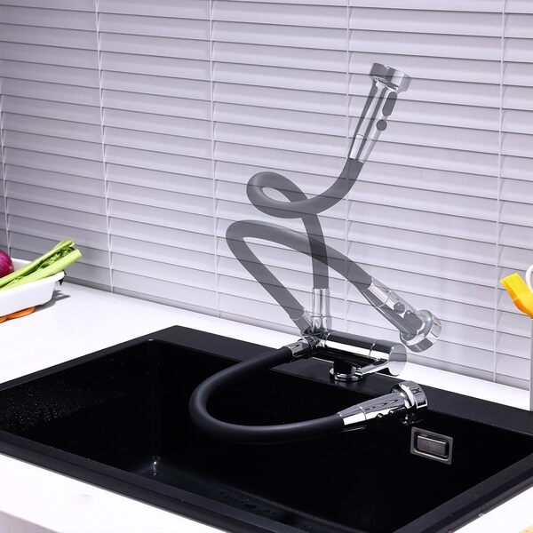 Robinet Cuisine Rabattable Laiton Mitigeur Évier avec Bec Rabattable, Robinet de Cuisine Chromé Robinet Mitigeur Cuisine Pliable avec 3 Jets Modes