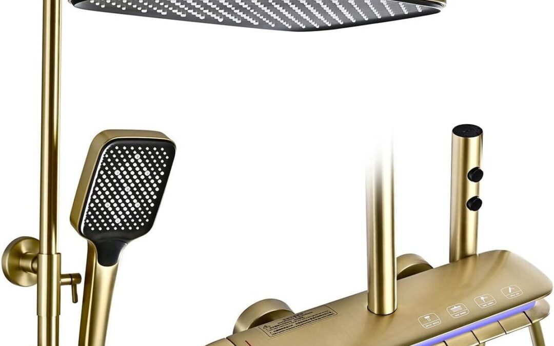 Test de la colonne de douche thermostatique or brossé avec affichage numérique et touches piano