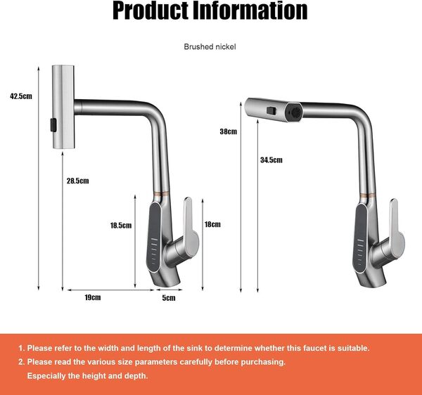 BEITH Robinet de Cuisine Extractible, 3 Modes de Débit d'eau, Cascade, Affichage Numérique LED, Pivotant à 360° Mitigeur Cuisine Robinet, Mitigeur Cuisine à Poignée Unique, 59A Tout en Cuivre