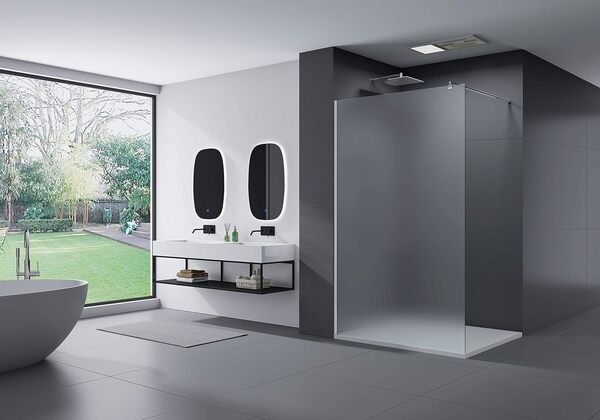 BERNSTEIN Douche à l'italienne 90x200 cm verre trempé 10mm Walk-In EX101 verre satiné Paroi de douche en verre Douche avec barre de fixation téléscopique