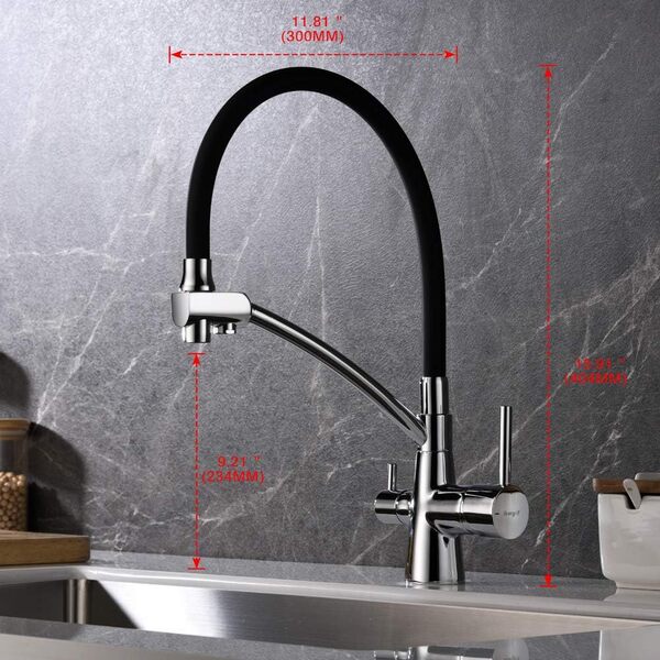 Ibergrif M22128-2, Robinet de Cuisine à 3 voies, Mitigeur de Cuisine Flexible, Robinet d'Évier d'Eau Potable Réglable à 360° (Double Poignée), Corps en Laiton, Chrome, Argent/Noir