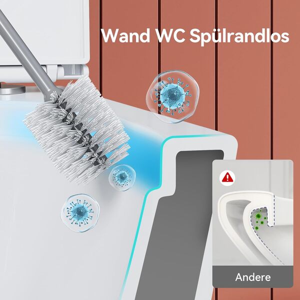 WC suspendu sans bord avec abattant de WC avec système d'abaissement automatique en céramique - WC avec chasse Superspin monotrou - WC mural pour invités - Cuvette avec revêtement nano