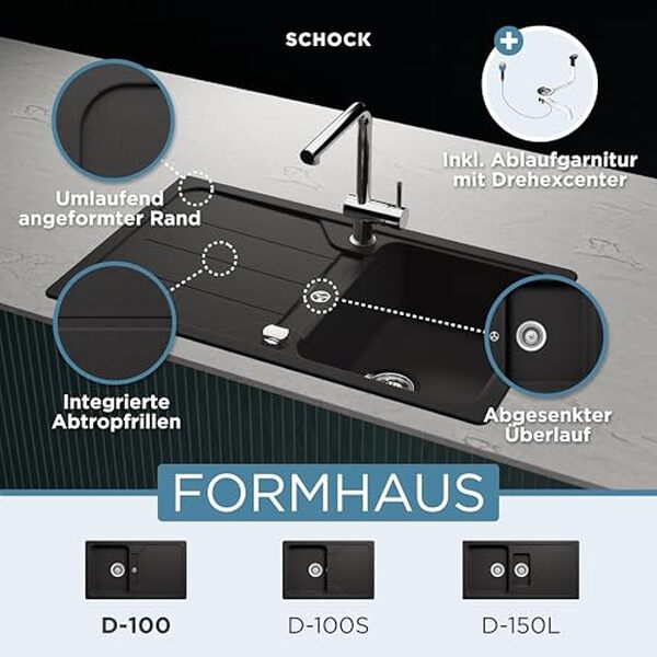 Découvrez notre analyse détaillée de l'évier Schock Formhaus D-100 en granit noir : design, robustesse et facilité d'entretien au rendez-vous pour votre cuisine.