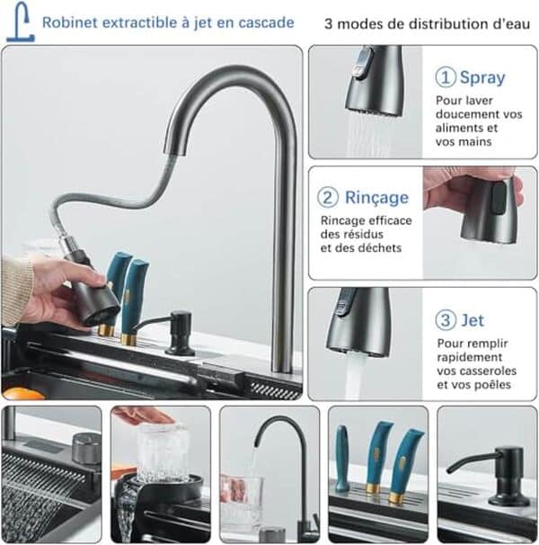 Découvrez notre test complet du nouvel évier Junsottor à cascade numérique avec accessoires complets, combinant esthétique et innovation pour une cuisine moderne et fonctionnelle.