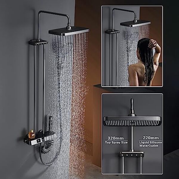 Découvrez notre analyse du système de douche thermostatique gris avec colonne, affichage numérique et pulvérisateur intégré. Améliorez votre confort et design de salle de bain avec style et efficacité.