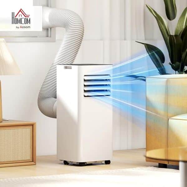 Découvrez notre test complet du climatiseur mobile HOMCOM 7000 BTU/H. Polyvalent 4 en 1, performant et économique : climatisation, ventilation, déshumidification et purification. 