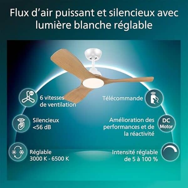 Découvrez notre test détaillé du ventilateur de plafond Philips Olas : performances, éclairage LED réglable, télécommande et avis d'utilisation pour bien choisir.