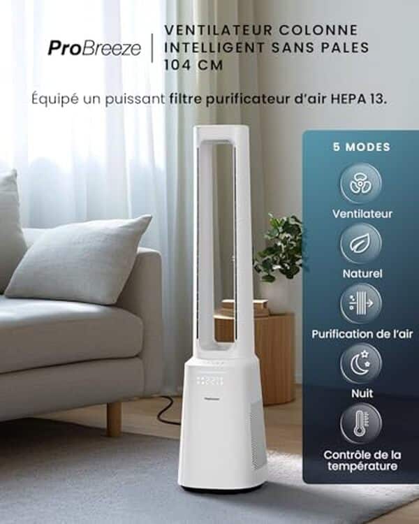 Découvrez notre test détaillé du purificateur d'air ventilateur Pro Breeze OmniAir avec filtre HEPA : performances, efficacité et avis utilisateur complet.